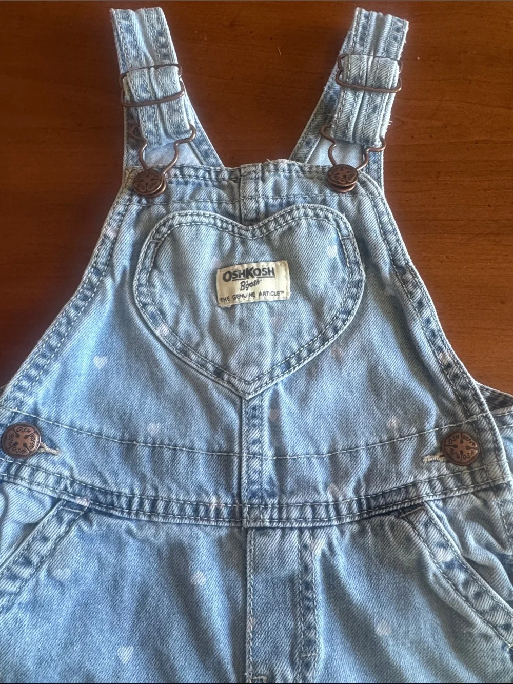 OshKosh B'gosh Light Blue Heart Print Denim Overalls 3T